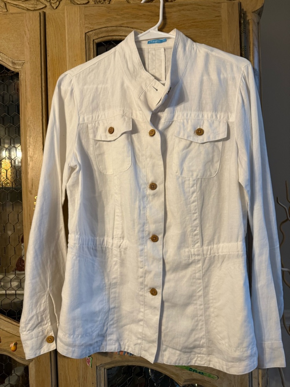 J McLaughlin White Linen Button-Front Women's Jacket